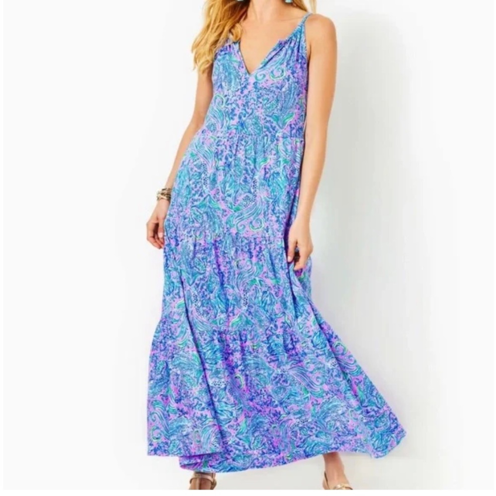 Lilly Pulitzer Blue and Purple Patterned Maxi Dress